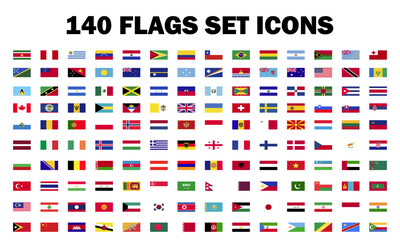 Set of 140 flags of the countries of the world, flags of various major countries of the world on a white background eps10