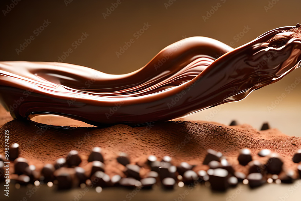 Poster an artistic shot of chocolate being poured onto a surface, with the movement and flow of the chocola