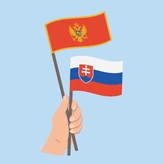 Flags of Montenegro and Slovakia, Hand Holding flags