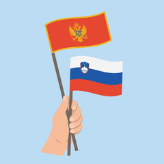 Flags of Montenegro and Slovenia, Hand Holding flags