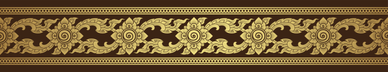 Gold thai art, buddhism temple element and background pattern decoration motifs for pillar pattern
