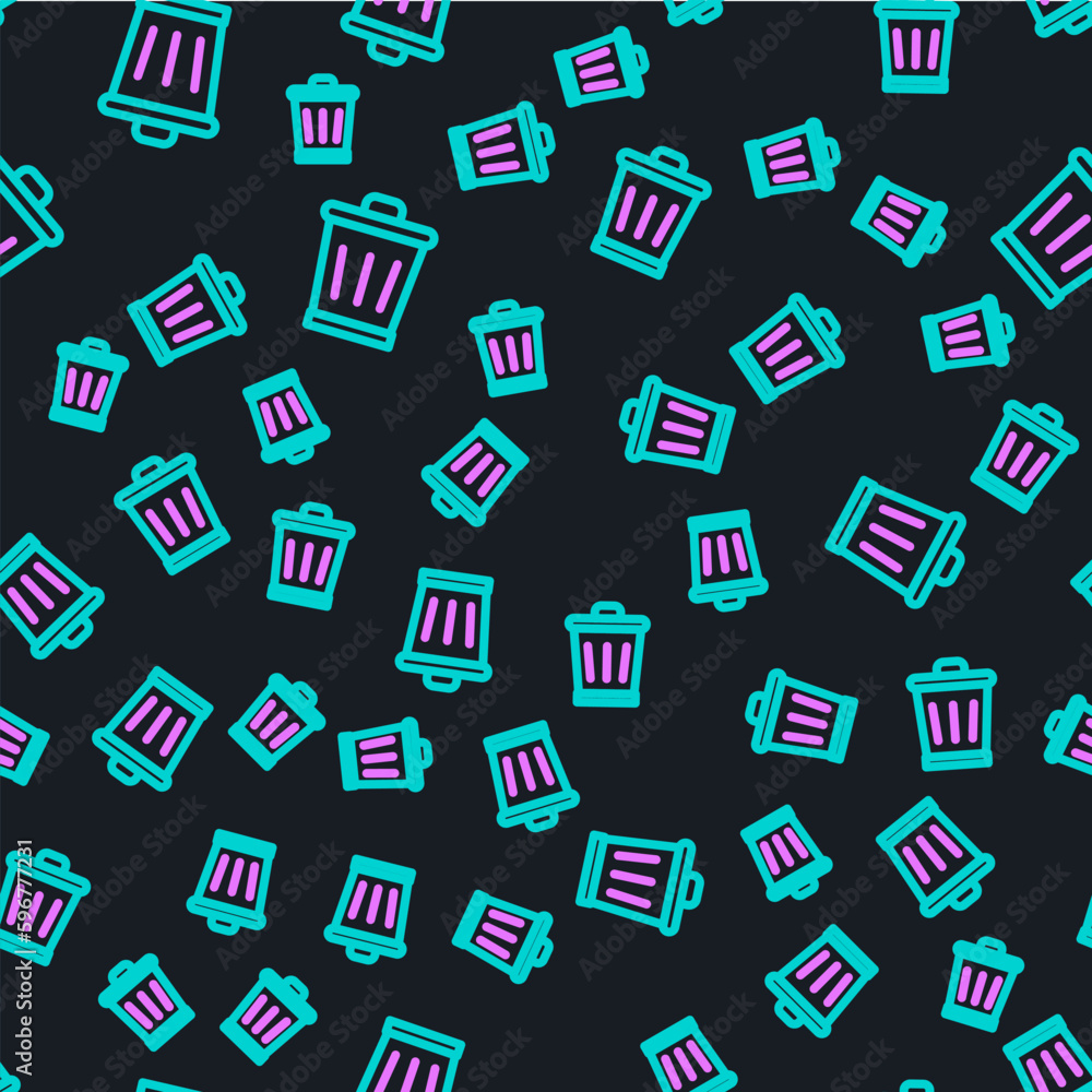 Poster line trash can icon isolated seamless pattern on black background. garbage bin sign. recycle basket 