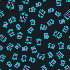 Fototapeta premium Line Trash can icon isolated seamless pattern on black background. Garbage bin sign. Recycle basket icon. Office trash icon. Vector