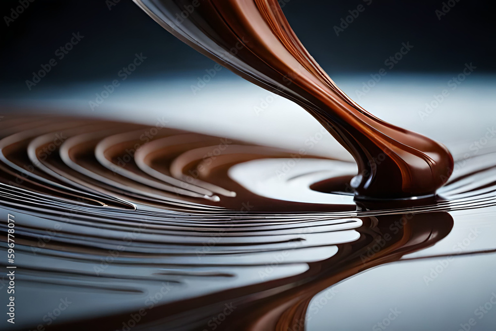 Poster an artistic shot of chocolate being poured onto a surface, with the movement and flow of the chocola