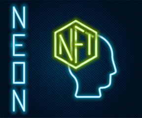 Glowing neon line NFT Digital crypto art icon isolated on black background. Non fungible token. Colorful outline concept. Vector