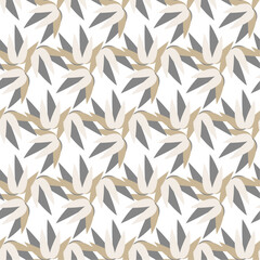Seamless pattern with leaves in nude colors. Geometric floral retro style.