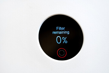 Home air filtering device, filter at 0 percent, air filter replacement, malfunction. Domestic air...