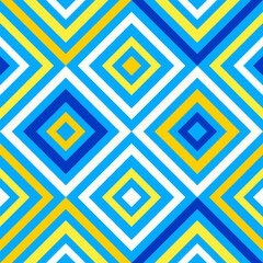 Abstract geometry, crazy colorful lines in blue and yellow colors, diamond shapes geo pattern.