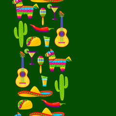 Naklejka premium Cinco de Mayo seamless pattern. Mexican holiday items.