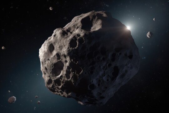 Asteroid, meteor in space. Generative AI.