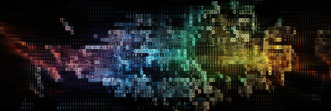 Abstract binary code background. Widescreen desktop wallpaper, Generative AI.