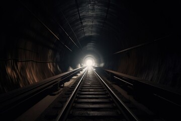 Tunnel and train tracks illustration. Generative AI