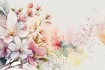 Watercolor colorful Flowers Background, Generative AI.