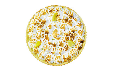 Traditional french lemon Meringue tart isolated on white background