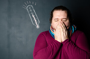 Colds and health problems. Man with high fever.