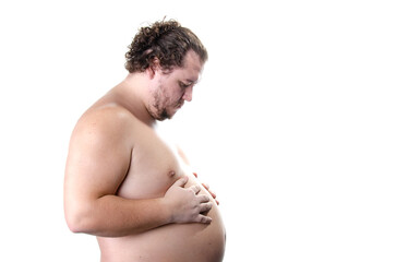 Naklejka premium Diet, sport and healthy lifestyle. Funny fat man and proper nutrition.