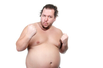 Diet, sport and healthy lifestyle. Funny fat man and proper nutrition.