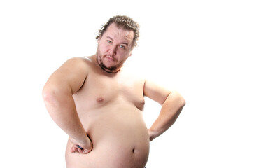 Fototapeta premium Diet, sport and healthy lifestyle. Funny fat man and proper nutrition.