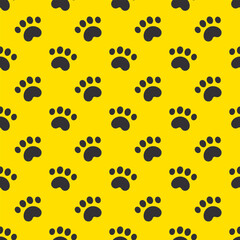  Animal tracks on yellow background. Cartoon pet contract background with paws.