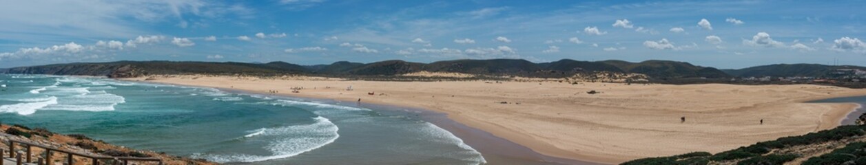 Ultra wide panoramic picture of a beautiful beach in Portugal.