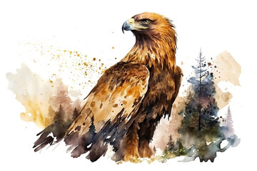 The golden eagle bird of prey, watercolor illustration generative AI - obrazy, fototapety, plakaty
