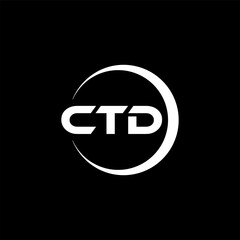 CTD letter logo design with black background in illustrator, cube logo, vector logo, modern alphabet font overlap style. calligraphy designs for logo, Poster, Invitation, etc.