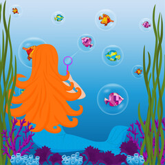 Fototapeta na wymiar the mermaid plays under the sea