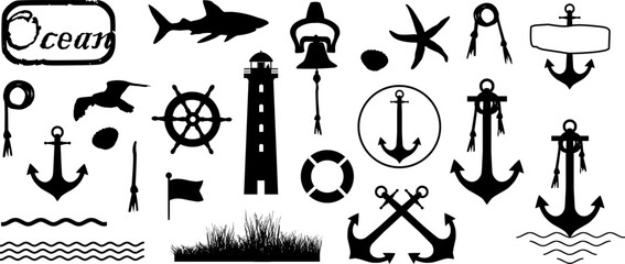 Silhouetten: Set mit maritimen Grafik Elementen und Symbolen © fotografiedk