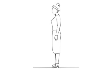 A woman standing at an angle to the elbow. Angles one-line drawing