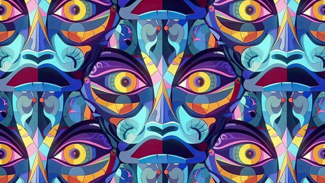 Geometric Ethnic Faces: Kaleidoscope Animation for Art or Graphic Design. 