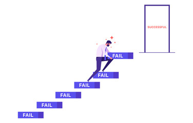 Improve from failure build up stair to success concept, challenge and ambition to never give up, businessman build stair to success with his failure