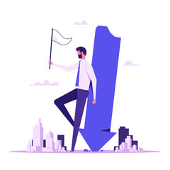 Fototapeta premium Surrender on business battle, time to quit or stop failed company concept, sad businessman waving white flag metaphor of surrendering or giving up on work and business