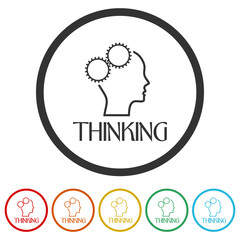 Thinking head icon. Set icons in color circle buttons