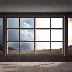 large window, dramatic landscape