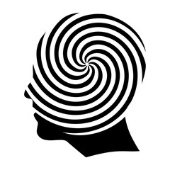 Hypnosis Spiral Human Head Profile Silhouette, Concept illustration for hypnosis, mental health, unconscious, chaos, extra sensory perception, psychic, stress, strain, optical illusion, magic.