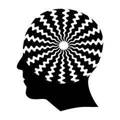 Hypnosis Spiral Human Head Profile Silhouette, Concept illustration for hypnosis, mental health, unconscious, chaos, extra sensory perception, psychic, stress, strain, optical illusion, magic.