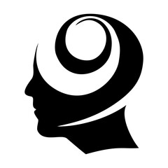 Hypnosis Spiral Human Head Profile Silhouette, Concept illustration for hypnosis, mental health, unconscious, chaos, extra sensory perception, psychic, stress, strain, optical illusion, magic.