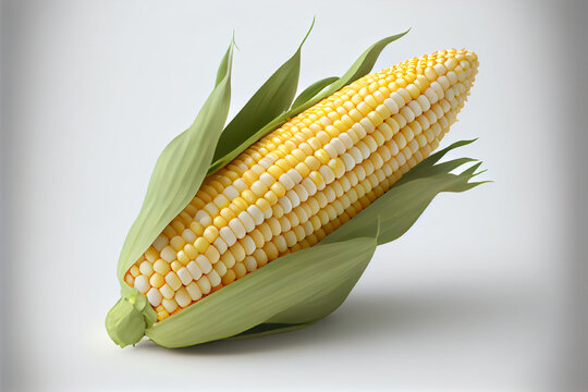 Corn on the cob isolated with white background | Corn for labeling | Corn for packaging | Corn for corn oil | Maize | Generative AI | Hyper realistic | Photorealism