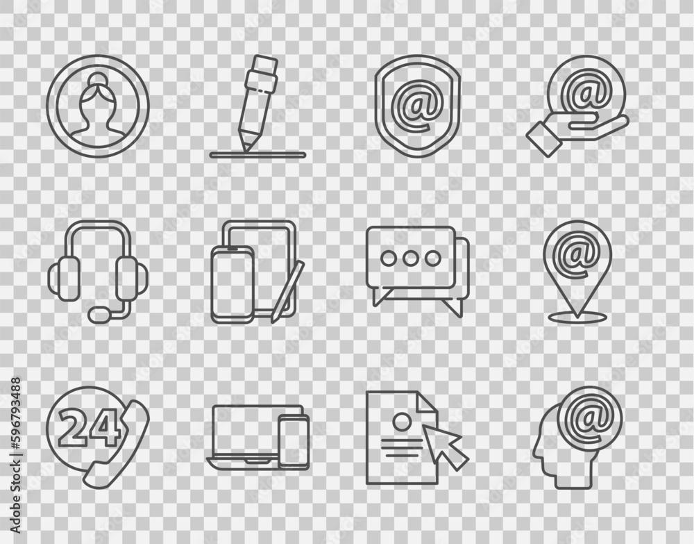 Poster set line telephone 24 hours support, mail and e-mail, shield with, monitor, create account screen, p