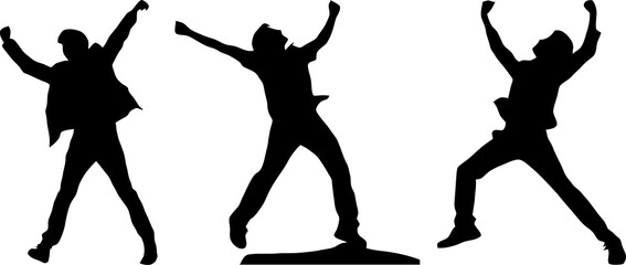 silhouette set of success man jumping celebrating and dancing