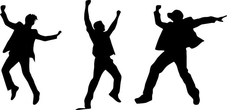 silhouette set of man jumping celebrating and dancing