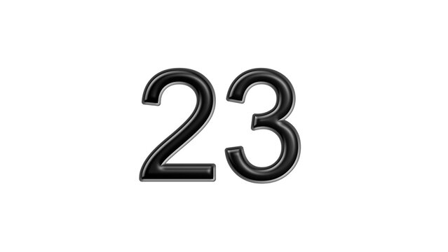 23 black lettering white background year number