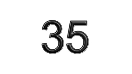 35 black lettering white background year number