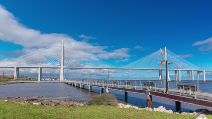 The Vasco da Gama Bridge timelapse hyperlapse in Lisbon, Portugal