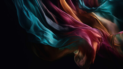 Dark vivid color silk background, flowy delicate silk