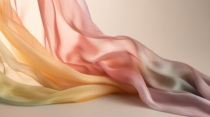 Pastel silk material on light background, flowy delicate silk