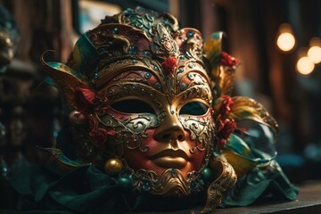 Celebrate carnival with a stunning venetian mask design. Beautifully crafted for a happy Brazilian party in South America. Generative AI