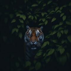 Tiger behind leaves