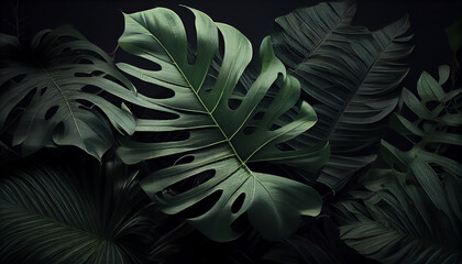 Obraz na płótnie Canvas Closeup nature view of green leaf and palms background Ai generated image