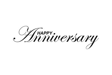 Happy Anniversary greeting card. Hand drawn vector line lettering. Typography vector design for greeting cards and poster. Handwritten modern black pen lettering. Black text with swashes.